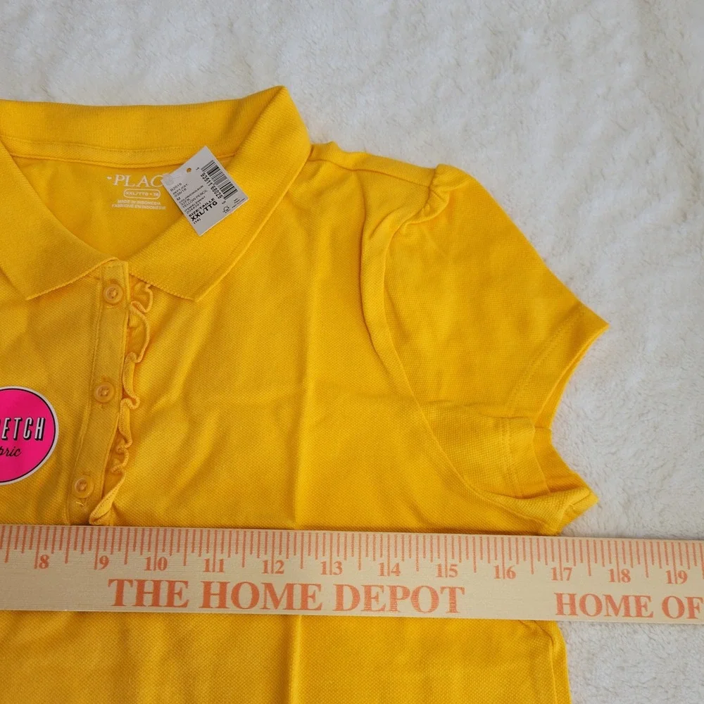 The Childrens Place Polo Shirt Kids XXL 16 Yellow Ruffle Trim Stretch Fabric